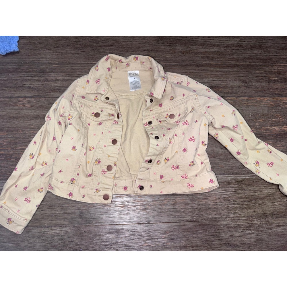365 Kids Garanimals Girls Tan Floral Denim Trucker Jacket Size 6 GAKGF243S040
